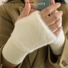 gants demi doigt en peluche chauds et résistants au froid pour femmes, vêtements de bureau polyvalents et mignons pour l'automne et l'hiver