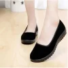 Chaussures plates confortables chaussures de travail à fond souple pour femmes chaussures de protocole d&rsquo;hôtel bouche noire chaussures de maman à bouche basse bout rond ligne de coton