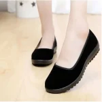 Chaussures plates confortables chaussures de travail à fond souple pour femmes chaussures de protocole d&rsquo;hôtel bouche noire chaussures de maman à bouche basse bout rond ligne de coton