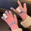 femmes hiver mignon gants en laine écran tactile rembourré épaissi chaud cyclisme conduite cinq doigts hiver froid fille coton gants