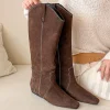Chaussures plates femmes genou bottes hautes mode daim femme chaussures 2025 hiver Chelsea bottes nouvelle marche tendance robe longue Mujer De Botas