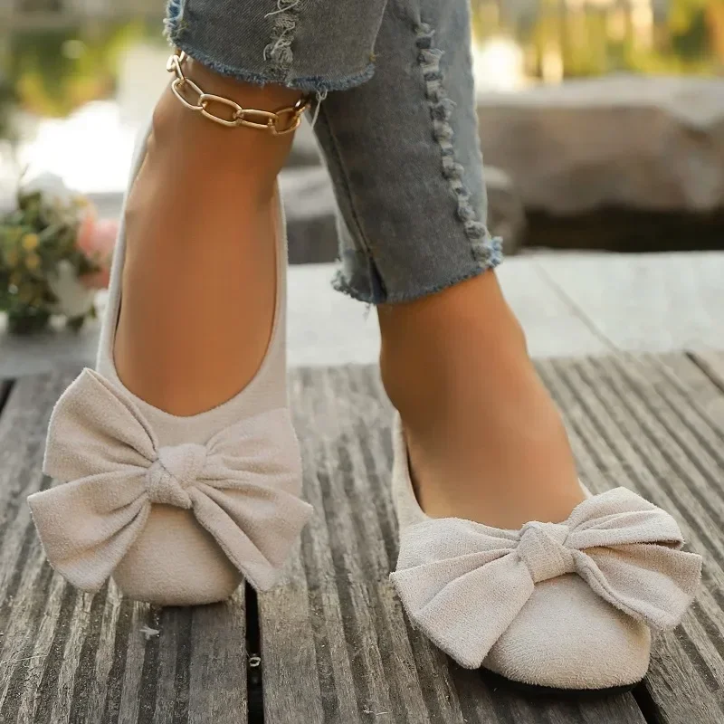 chaussures plates pour femmes 2025 offre spéciale dames sans lacet chaussures plates en plein air femmes bout rond nœud papillon fond souple grande taille chaussures peu profondes femme