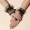 gants évidés en dentelle de style élégant pour femmes, gants courts pour patients, accessoires de fête de mariage, noir, rouge, blanc