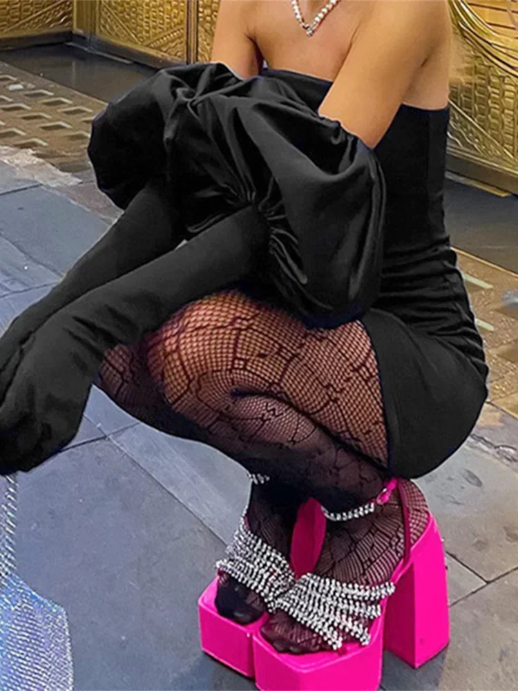 gants en satin à manches sulfpour femme, longs, bouffants, solides, longueur du coude, pour ixsexy, costumes Élégants