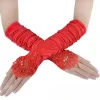 1 paire de gants de mariage longs et élégants, longueur coude, robe de mariée sans doigts pour femmes, appliques de danse en satin