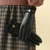 1 paire de gants pour femmes en hiver doublés de polaire pour heattech et écran tactile pu gants de conduite de cyclisme élégants et exquis