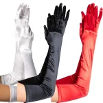 Gants longs en Satin pour femmes, classiques, élégants, noirs et blancs, Style Vintage des années 1920, pour fête, bal, mariage, décoration, manches