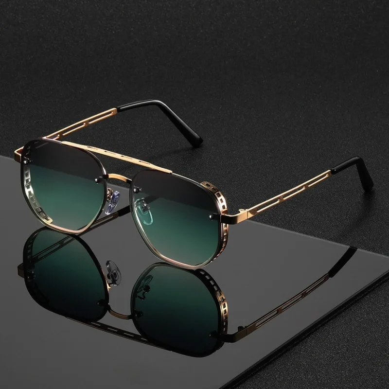 Hommes nouvelles lunettes de soleil de conduite Vintage Steampunk lunettes de soleil carrées cadre en métal avec charnières à ressort femmes oculaire UV400 lunettes