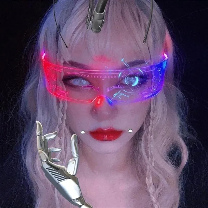 Lunettes de soleil lumineuses LED Vintage Punk pour hommes et femmes, mode fête de noël, lunettes lumineuses colorées, nuances UV400