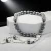 Perles de prière en pierre biliaire noire musulmane, 8mm, 33 perles, perles d&rsquo;éloges islamiques, ficelle arabe, accessoires de Festival pour hommes et femmes