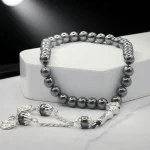 Perles de prière en pierre biliaire noire musulmane, 8mm, 33 perles, perles d&rsquo;éloges islamiques, ficelle arabe, accessoires de Festival pour hommes et femmes