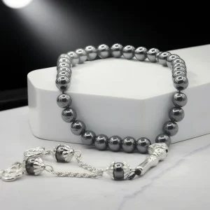 Perles de prière en pierre biliaire noire musulmane, 8mm, 33 perles, perles d&rsquo;éloges islamiques, ficelle arabe, accessoires de Festival pour hommes et femmes