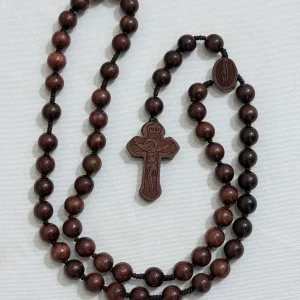 Colliers chapelet en perles de bois catholique pour femmes, pendentif croix Crucifix chrétien INRI, longue chaîne pour hommes, bijoux de prière religieux
