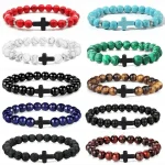 Prière hommes pierre naturelle bois perles chapelet hématite croix Bracelets Onyx méditation Bracelet femmes Yoga bijoux Homme Pulsera