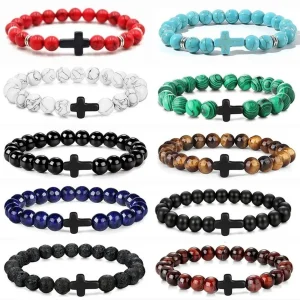 Prière hommes pierre naturelle bois perles chapelet hématite croix Bracelets Onyx méditation Bracelet femmes Yoga bijoux Homme Pulsera