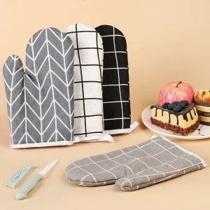 Gants de cuisson en coton et lin avec isolation thermique, anti-brûlure et résistance aux hautes températures