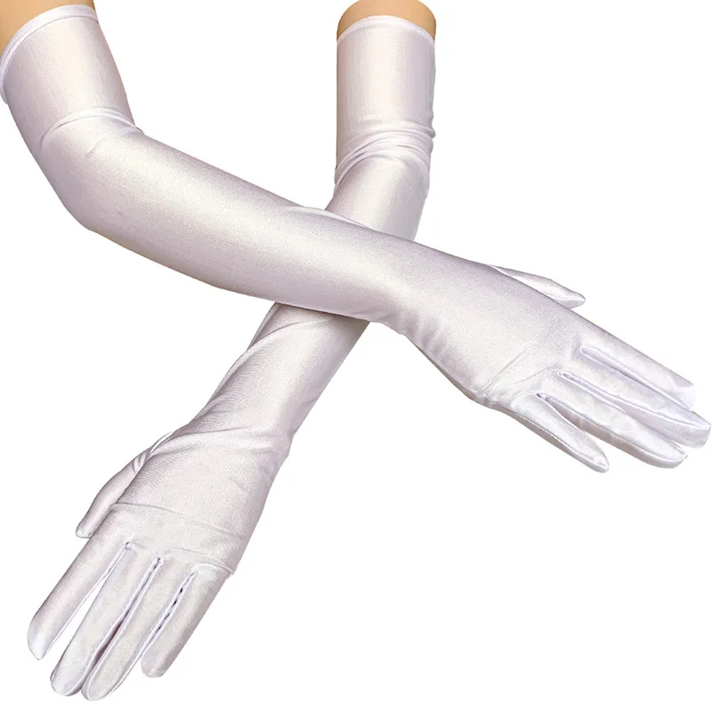 Gants longs en Satin pour femmes, classiques, élégants, noirs et blancs, Style Vintage des années 1920, pour fête, bal, mariage, décoration, manches