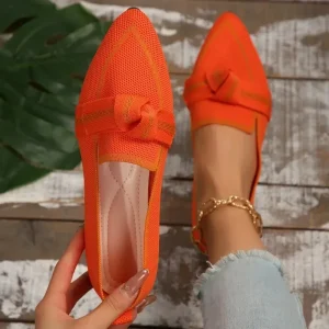 Chaussures plates tricotées pour femmes, baskets respirantes, confortables, couleur unie, décontractées, à bout pointu, mocassins de marche, nouvelle collection 2026