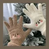 gants à main pour femmes, portables, mignons, doux, pelucheux, gants d'hiver, ours de dessin animé, chauds, doigt complet, cyclisme en plein air