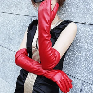 Gants longs élégants pour garder au chaud, accessoires de Costume, gants en cuir verni, matériau souple noir, gants de spectacle de danse