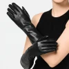 gants longs élégants en cuir verni noir, accessoires de costume, gants de soirée, garde au chaud
