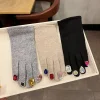 gants mignons pour femmes automne hiver coloré en plastique cristal cachemire noir gris gants écran tactile femme cadeau