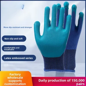 Gants d&rsquo;assurance du travail, gants trempés en relief en Latex résistant à l&rsquo;usure pour le travail de chantier de Construction