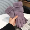 gants d'hiver pour femmes, écran tactile, adaptés à la conduite et au cyclisme, avec doublure polaire, décoration chaude en peluche coupe vent