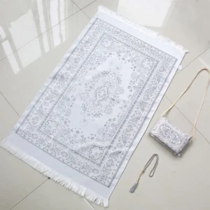Tapis de prière de voyage pliable, tapis de prière musulman, mosquée, cadeau islamique idéal pour Hajj Umrah Ramadan Eid, tissu en taffetas