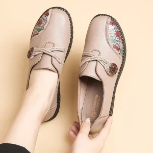 Chaussures antidérapantes pour femmes, ballerines de printemps, mocassins vintage avec bouton de ficelle, rétro, pour mères, nouvelle collection 2025
