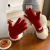 2025 nouveaux gants pour femmes doux hiver chaleur velours gants couleur unie en peluche tricoté mitaines écran tactile guantes extérieur plus chaud