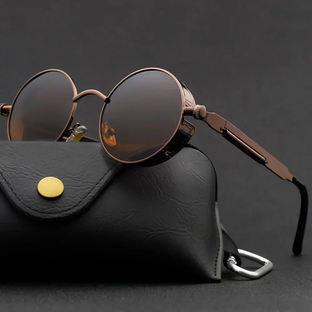 Lunettes de soleil gothiques classiques Steampunk, marque de luxe de styliste, haute qualité, pour hommes et femmes, rétro, monture ronde en métal, UV400