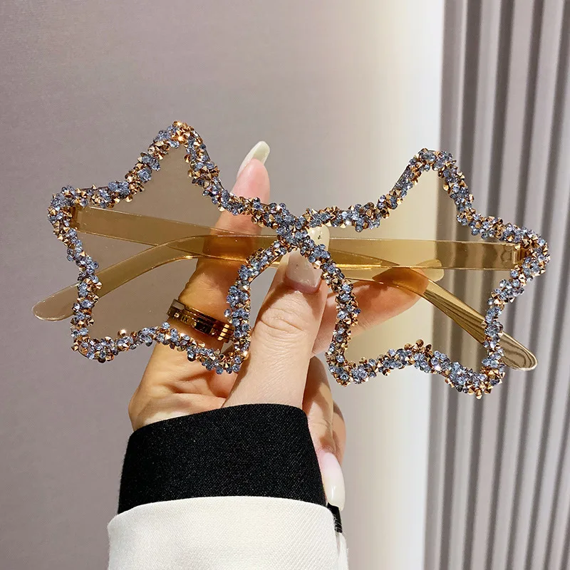 chic étoiles design rose nuances femmes strass brillant tendances décor lunettes de soleil nouvelle marque ins vacances plage lunettes de soleil