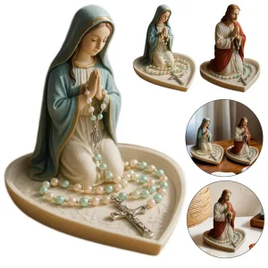 Support de chapelet en résine à breloques intemporelles, avec Figurine de Mary, pour décoration de maison catholique dévotion, plat de prière pour dame, bijoux pour chambre à coucher