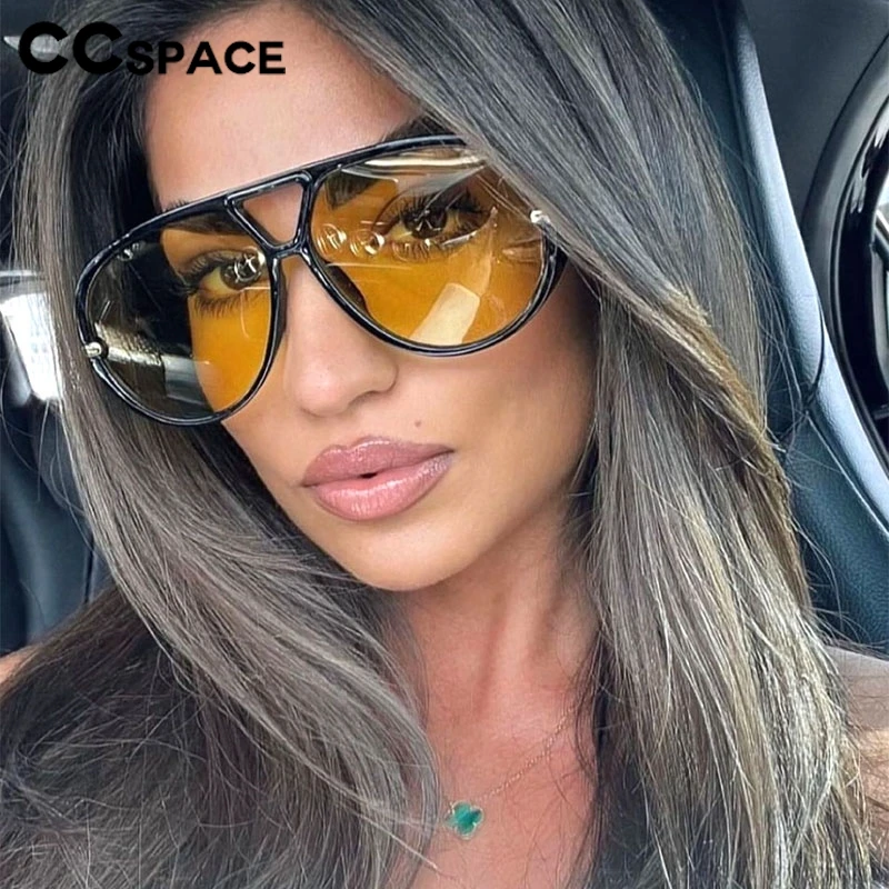 Lunettes de soleil surdimensionnées pour femmes, mode, grande taille, lentille jaune, styliste de luxe, Protection UV 2024 # 300864