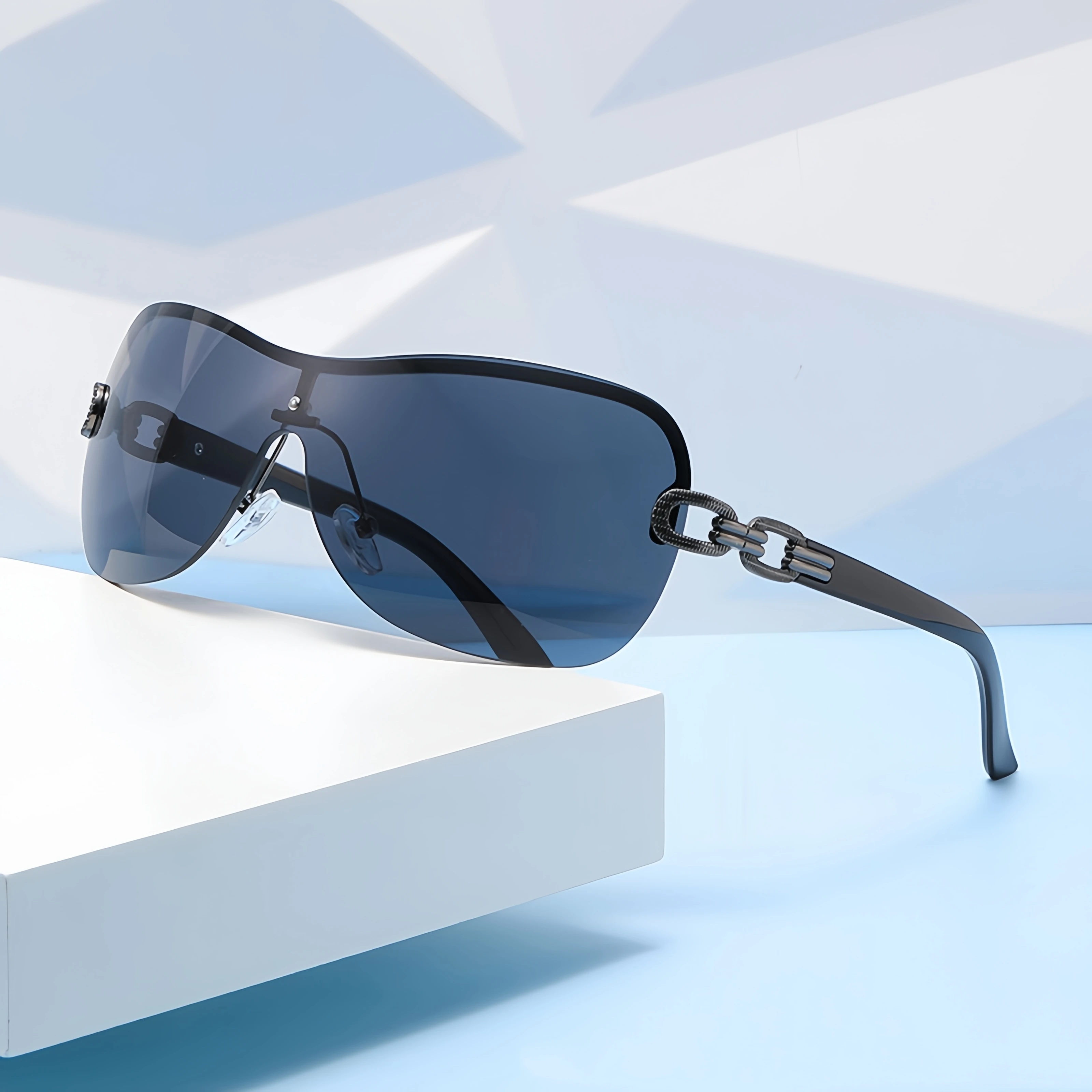Lunettes de soleil une pièce à grande monture de style européen et américain pour hommes et femmes, lunettes enveloppantes décoratives rétro polyvalentes
