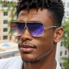 lunettes de soleil carrées surdimensionnées pour hommes, grande monture, design de marque de luxe, monture métallique, nuances rétro, 2025