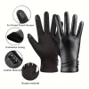gants élégants en cuir pu pour femmes, coupe vent pour écran tactile, avec doublure polaire douce, gants de cyclisme chauds, conception antidérapante pour l'extérieur