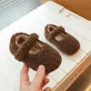enfant en bas âge enfants bout rond doux laine d'agneau ballerines bébé filles hiver chaud teddy fourrure mary janes enfant marque design chaussures moelleuses