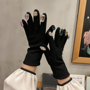 Gants mignons pour femmes automne hiver coloré en plastique cristal cachemire noir gris gants écran tactile femme cadeau