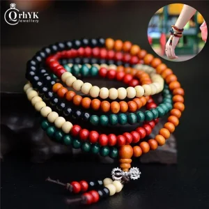 Bracelets Mala en bois de santal naturel unisexe, perles de prière bouddhiste, chapelet bouddha, bijoux pour hommes