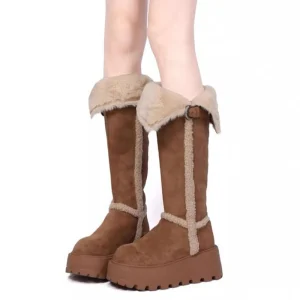 Chaussures plates d&rsquo;hiver plate-forme femmes fourrure bottes de neige chaussures en coton chaud 2025 décontracté en peluche bottes longues Sport chaussures de marche Chelsea Botas dame