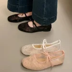 2025 femmes printemps été Ballet chaussures plates respirant maille broderie chaussures plates de mode belle noeud papillon femme sandales de marche quotidienne