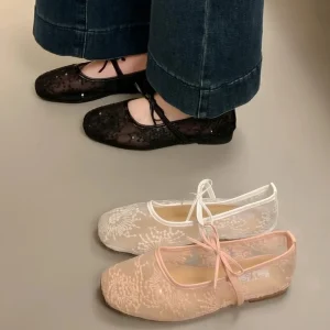 2025 femmes printemps été Ballet chaussures plates respirant maille broderie chaussures plates de mode belle noeud papillon femme sandales de marche quotidienne