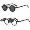 lunettes de soleil vintage steampunk à rabat, rétro, petites lunettes rondes en métal pour hommes et femmes, marque circulaire oculos ins