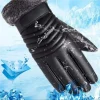 Gants d&rsquo;hiver pour hommes, bouche en fourrure, gants isolants en peluche, cyclisme en plein air, moto, gants en coton pour écran tactile PU