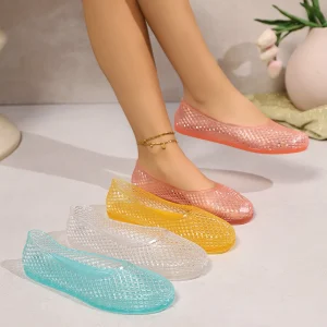 Femmes Jelly Flats Maille Ballerines Bout Carré Mode Slip-On Flats Légères Sandales Plates Décontractées Respirant pour la Plage D&rsquo;été