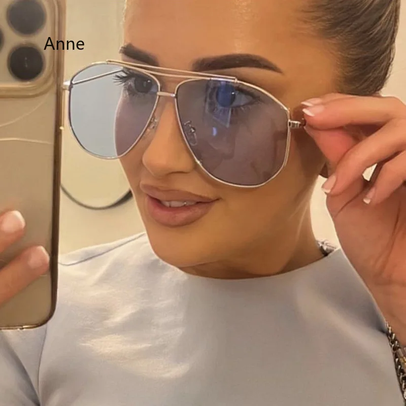 lunettes de soleil pilote surdimensionnées en métal double faisceau vintage à la mode instagrem lunettes de soleil à grande monture pour dames nouvelles lunettes de célébrité