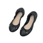 Chaussures de Ballet en PU à bouche peu profonde pour femmes, ballerines légères à nœud papillon, fil pliable, rouleaux de poulet, chaussures de danse