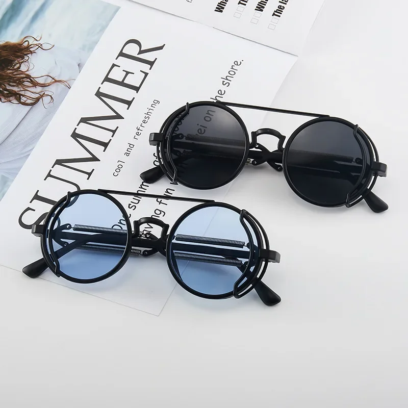 Lunettes de soleil gothiques classiques Steampunk, marque de luxe de styliste, lunettes de haute qualité pour hommes et femmes, monture ronde rétro pour PC